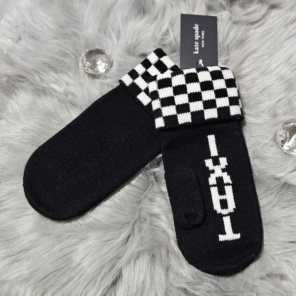 BUNDLE - Kate Spade Hat Beanie Stop Sign Traffic & Black Taxi Mittens Streetwear
